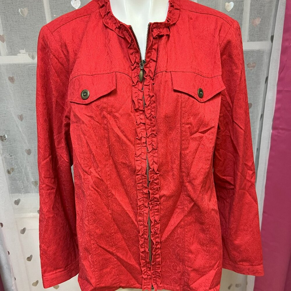 #146 Chico's Red Zip-Up Dress Shirt with Front Pockets Size 3 (16)